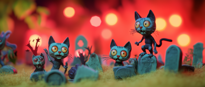 Zombie Kitties in Graveyard