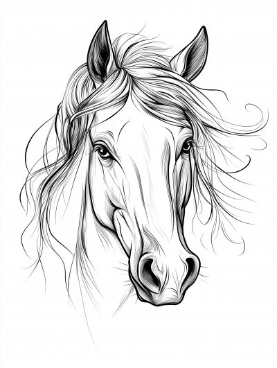 Sparse Line Art Comical Horse Face Drawing