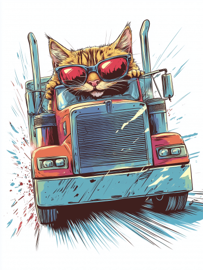 Colorful Comic Style Cat Trucker Illustration