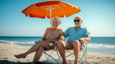 Joyous Elderly Couple on the Beach