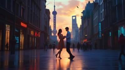 90s Sunset Romance in Shanghai Bund