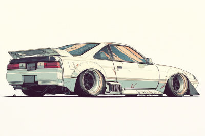 Vintage Japan Car Cyberpunk Anime Drawing