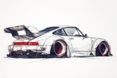 Vintage Porsche Cyberpunk Tuning Anime Drawing