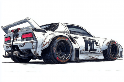 Vintage Rally Car Cyberpunk Tuning Anime Drawing