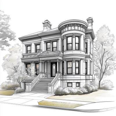 Elegant Victorian Style City Building Sketch