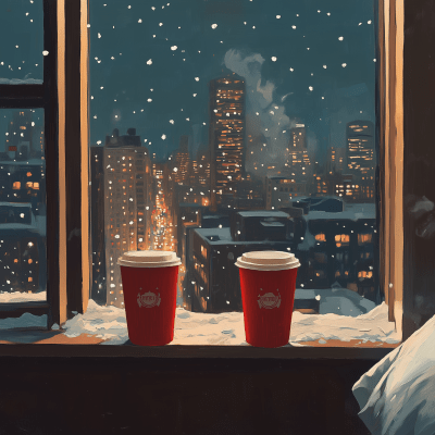 Christmas Night Painting with Tim Hortons Coffee Cups