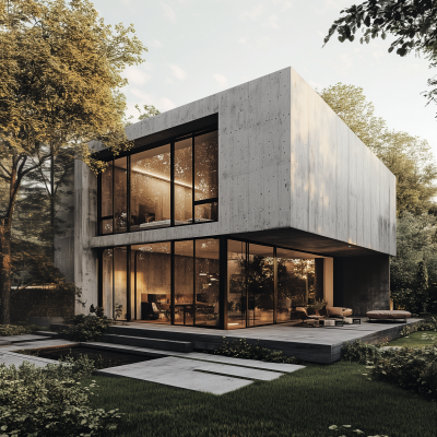 Realistic Architectural Render of Brutalist Style Residence