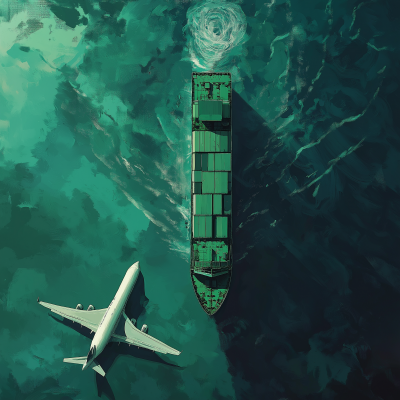 Ocean Container Vessel and Aircraft Wallpaper