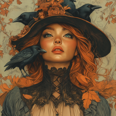 Ornate Witch Hat with Crows