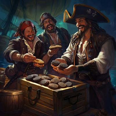 Pirates discovering treasure chest of oreos