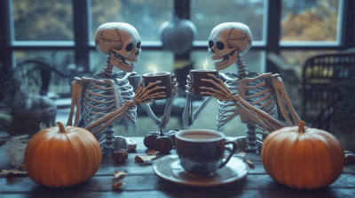 Skeletons Drinking Coffee