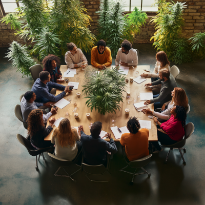 Diverse Group Discussing Cannabis Strategy