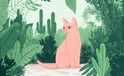 Pink Kitty in a Cactus Garden