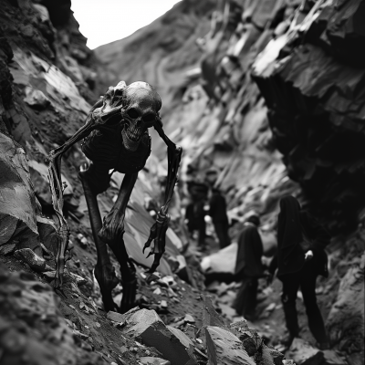 Mysterious Creature Climbing Rocky Terrain