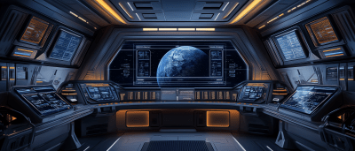 Futuristic Display Screen on Space Ship Bridge