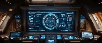 Futuristic Display Screen on Spaceship’s Bridge