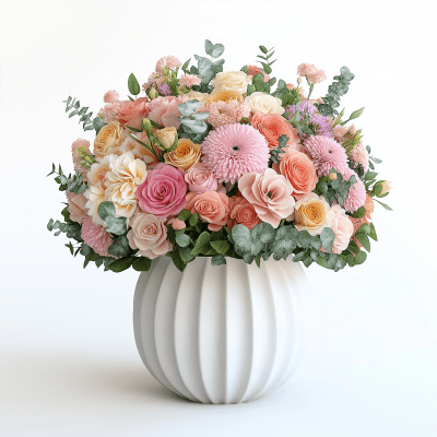 Vibrant Sorbet Tone Flower Bouquet in Ceramic Vase