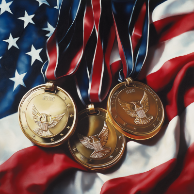 USA Medals with Flag Background