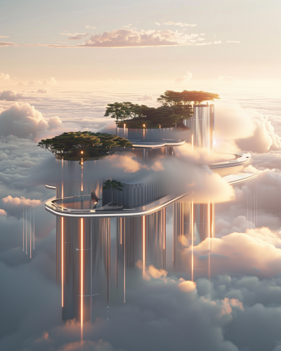 Futuristic Scifi City Above the Clouds