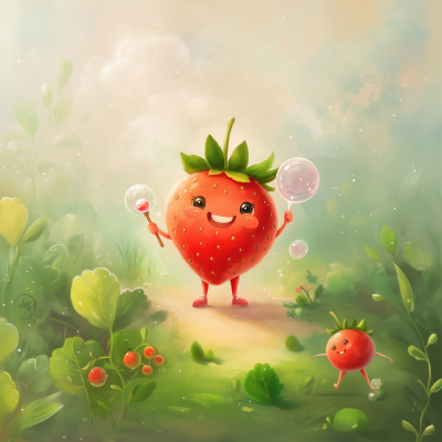 Happy Strawberry with Bubble Wand