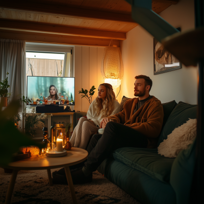 Couple Watching TV in a Cozy Room