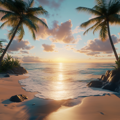 Sunset Beach with Palm Trees