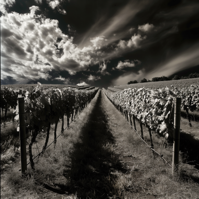 Black and White Vineyard Landscape