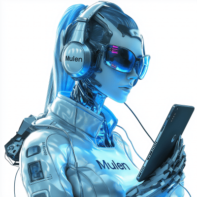 Cyberpunk Woman with Phone and Laptop