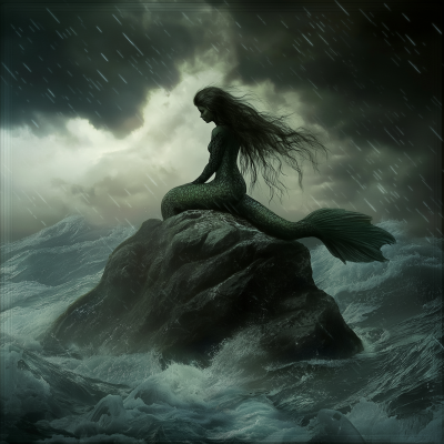 Sinister Mermaid on Stormy Sea