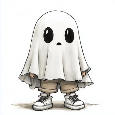 Cute Kid Dressed as Ghost Cartoon Drawing