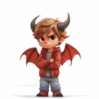 Cute Kid Dressed as the Devil Cartoon Drawing