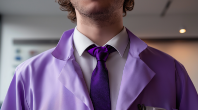 Close up of Purple Tie Knot and Lab Coat