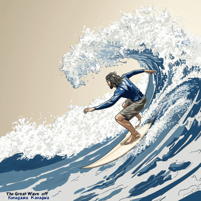 Surfer Riding Wave in the Style of The Great Wave off Kanagawa