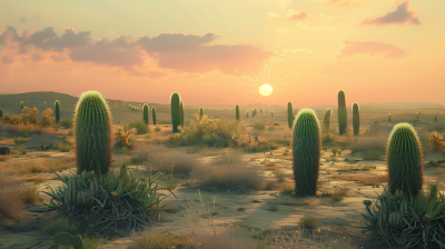 Surreal Desert Landscape with Pickle-shaped Cacti