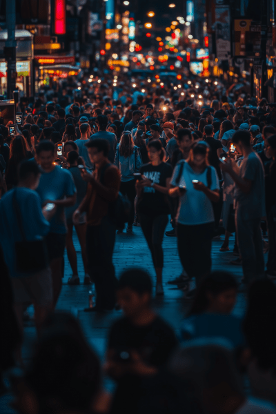 Crowded Street with People Watching Smartphones