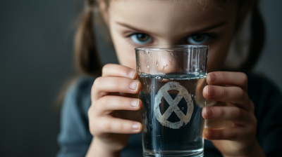 Child Drinking Dirty Water with Toxic Symbol