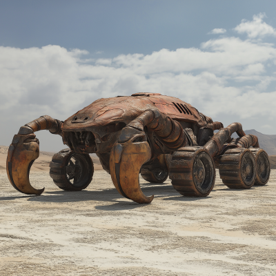 Futuristic Scorpion Crawler in Desert Landscape