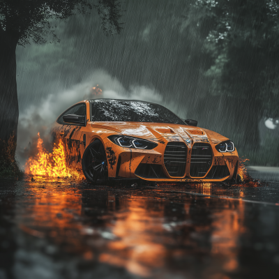 Car Crash in Rainy Highway