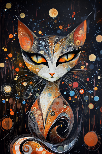 Abstract Art Nouveau Cat Painting