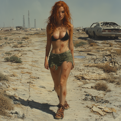 Gorgeous Redhead Woman on Wasteland