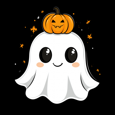 Kawaii Ghost with Pumpkin Crown