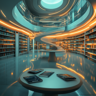 Futuristic Library with Cell Phones