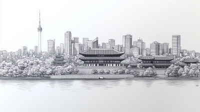 Seoul Cityscape Line Drawing