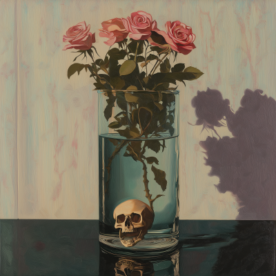 Still Life with Micro Roses in Crystal Vase