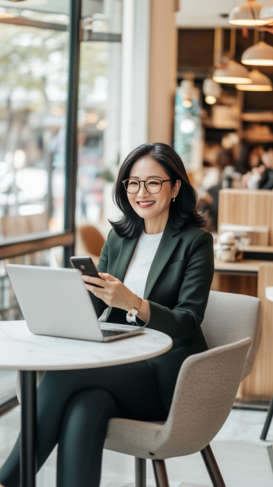 Elegant Asian Woman in Casual Suit