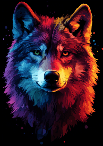 Colorful Wolf Face Illustration