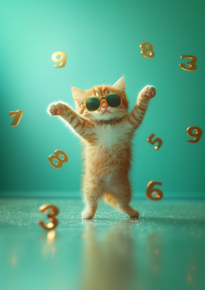 Dancing Kitten with 3D Gold Figures