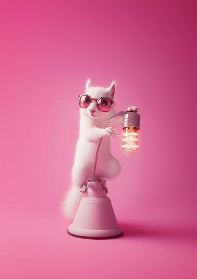 Smiling White Squirrel on an Edison Lamp