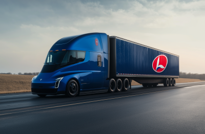 Blue Tesla Semi-Truck on Highway