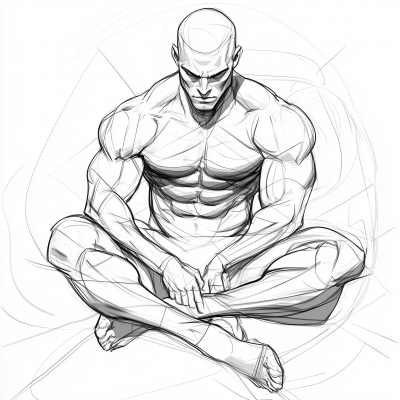 Muscular Lean Man Sitting Cross Legged